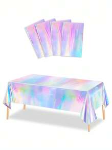 3pcs Rainbow Plastic Tablecloth Shining Disposable Laser Tablecloth Glitter Holographic Aluminum Foil Tablecloth, Suitable For Birthday, Wedding, Party, Picnic, Buffet, Holiday Decoration