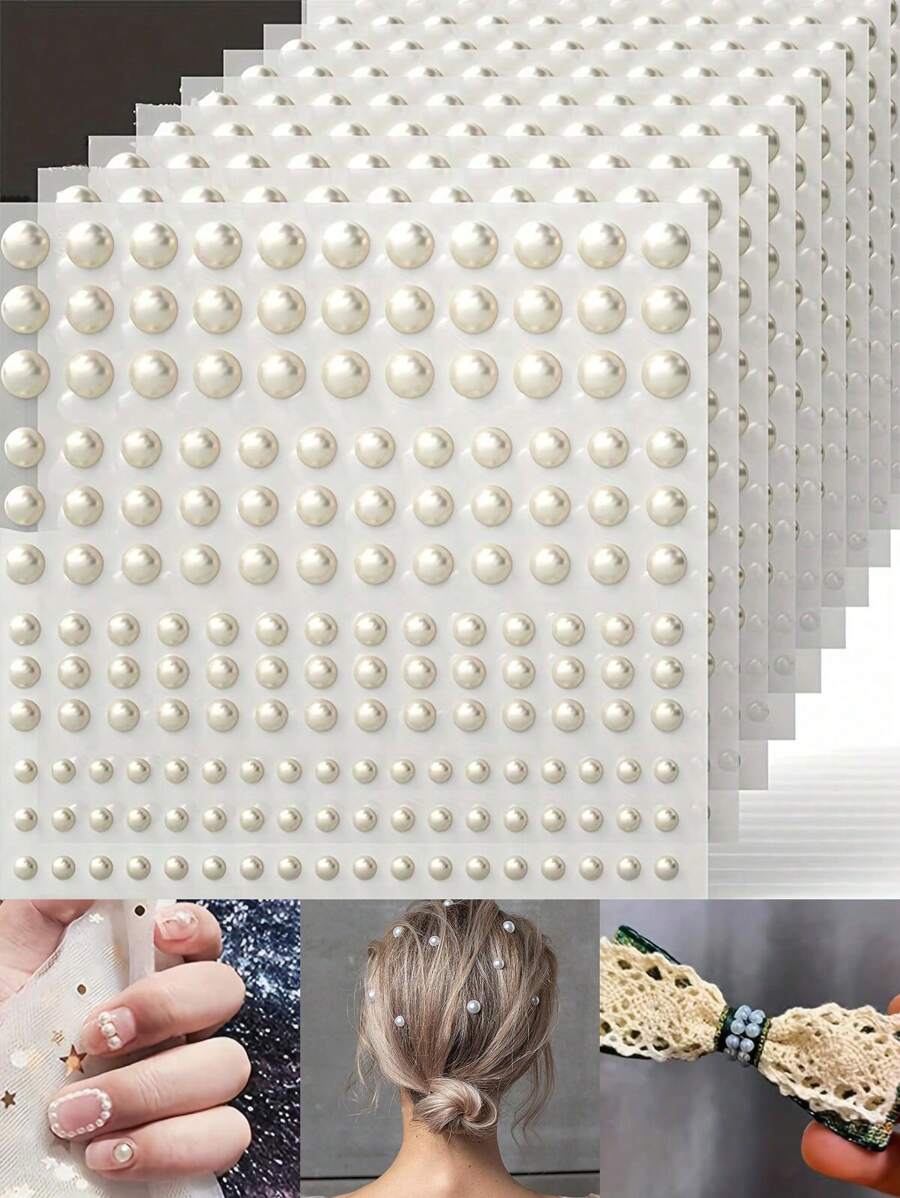 165 件亚克力自粘白珍珠贴纸，白色圆形珍珠装饰贴纸，适用于 DIY 工艺品、化妆、面部、身体、指甲、头发、手机艺术工艺品装饰 - 貼紙 - 查看 1