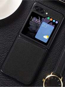 1pc Luxury Premium Leather Case - Scratch-Resistant Solid Color Cover With Advanced Protection Compatible With Samsung Galaxy Z Flip 6 5 4 3 Waterproof Shockproof Anti-Fall - Black - View 5
