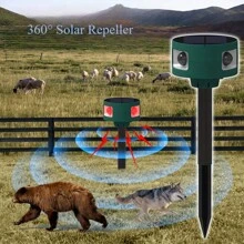 360 Solar - Powered Ultrasonic Animal Repellent: Flashing Light, Motion - Detected, Repel Cats, Dogs In Yard - Green - View 2