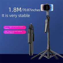 70-Inch Wireless Selfie Stick With Remote Control, Portable Foldable Tripod Stand For Smartphone Vlog Shooting And Recording, Selfie Accessory For Summer Vacation, Travel, Outdoor Activities, Live Streaming - Black - View 6