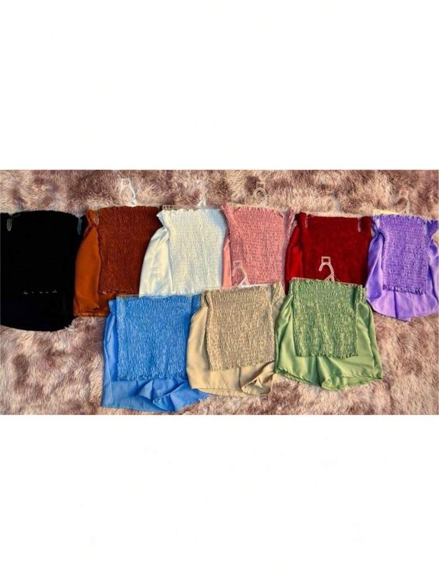 Set 2 Piezas Short y Top Fruncido para Mujer. Unicolor. - Azul - Ver 1