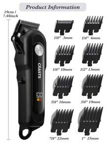 CRASTS Multi-Functional Hair Clipper, Hair Trimmer, Shaver, Sideburn Trimmer, Hairstyling Tool, 3/6/9/12mm Limit Comb, Hair Care Gift - Black - View 7