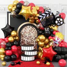123pcs Movie Night Balloon Garland Arch Set, Red Black Gold Balloons With Camera Clipboard Star Popcorn Aluminum Film Balloons, Perfect For Birthday Parties, Anniversaries, Movie Theme Party Decorations Supplies - Multicolor - View 2