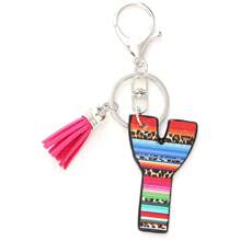 1 pièce Porte-clés avec pompon moelleux arc-en-ciel rayé lettre style coréen, pendentif imprimé léopard, convient comme cadeau - Multicolore - Voir 37