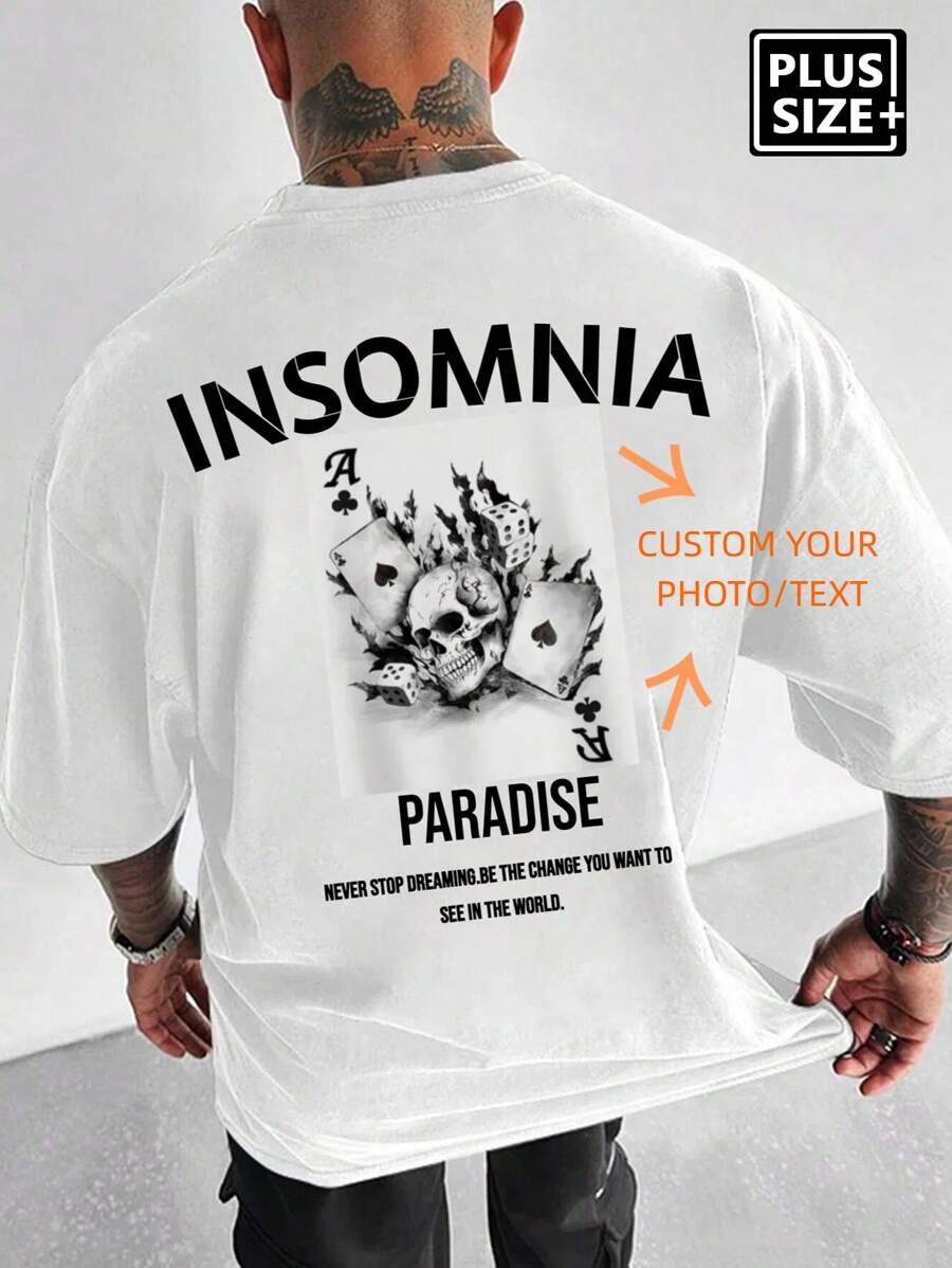 Plus Size Customized Photo Men's T-Shirt, High Street Vintage Style ,Bold & Unapologetic: Custom Photo Tees For Big Guys Who Rule The Streets - Your Message, Your Photo (Up To 6XL),Multi-Occasion Applicability Such As Gym/Nightclub/Hip Hop , Etc. - White - View 1