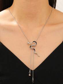 1 件可调节几何毛衣链项链吊坠配蛇饰，简约设计，时尚锁骨链