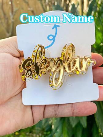Personligt namn hårklämma, anpassad akryl hårklämma, personligt hårtillbehör, guldnamn hårspänne, alligatorklämma, brudtärnapresent