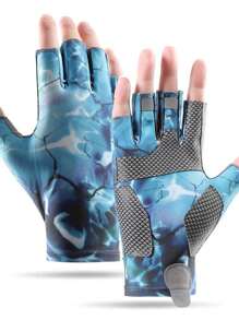 1 par de guantes de pesca informales de poliéster con estampado tropical para hombres, de verano, transpirables con protección UPF, antideslizantes para deportes al aire libre