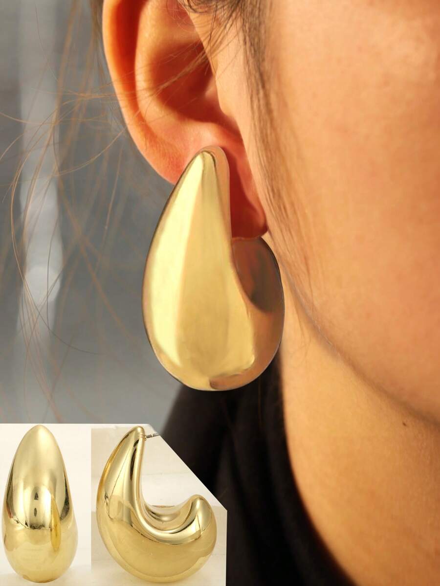 2pcs Oversized Water Drop Tear Drop Hoop Earrings, Exaggerated Hip Hop Jewelry, Daily Wear For Women