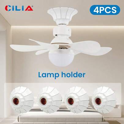 CILIA 4 piezas Portalámparas, - Casquillos E26/E27,Forma de pétalo - Casquillo de bombilla con base,110V - 220V, Adecuado para uso doméstico, oficina e industrial, Blanco/Negro