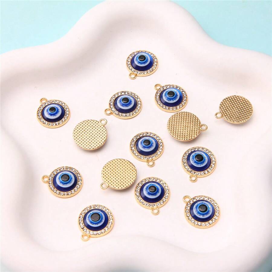 10pcs Devil Eye Oil Drilling Rhinestone Alloy Pendant For Jewelry DIY Findings, Wholesale Cross-Border