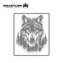 INKARTLINK 森林之狼临时纹身贴纸 | 草本配方，持久15天 | 半永久逼真假纹身 | 防水防汗时尚贴纸 | 动物肖像人体彩绘 | 音乐节派对必备 | 手臂纹身 - 黑色 - 查看 4
