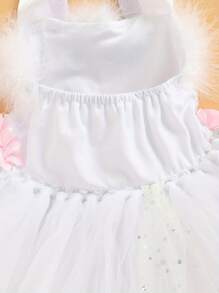 Easter Little Girls Dress, Toddlers Cartoon Bunny Pattern Sequins Plush Mesh Splicing Hanging Neck Sleeveless Princess Skirt Birthday Party Dress - trắng - Xem 7