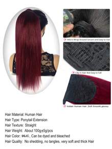 Straight Wrap Around Ponytail Extension Burgundy Straight Human Hair Clip-In Hair Natural Looking Extension For Women Daily Use - S99JC - View 5
