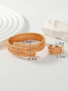 Set de joyería de 2 piezas con brazalete y anillo de aleación de cobre chapado en oro rosa con diseño retorcido de trigo estilo árabe para mujeres