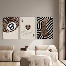 1/3 piezas de arte de pared con impresión en lienzo de estampado de leopardo/guepardo neutro, decoración vintage para dormitorio, sala de estar u oficina, póster chic y contemporáneo, arte de pared de bola 8 de suerte, regalo para ella, sin marco