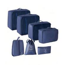 Set de 7 piezas/1 Organizador de viaje, Bolsa de maquillaje, Neceser, Bolsa de tela, Cubos de embalaje minimalistas de poliéster para accesorios de viaje, Artículos de viaje esenciales, Mochila de viaje, Maleta, Vuelta al colegio, Organizador de equipaje para viajes de verano, vacaciones, decoración del baño del hogar, organizador de maquillaje de vacaciones, artículos esenciales de playa