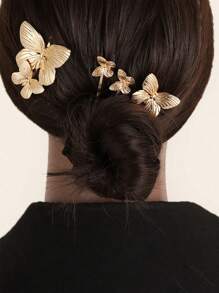 1pc/4pcs Gold/Silver Elegant Butterfly Hair Clips, Suitable For Summer Women Hair Updo Decor