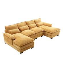 U Shape Sectional Sofa Cloud Couch For Living Room, 110" Modern Chenille Comfy Modular Sofa, 4 Seat Upholstery Sofa Sleeper With Double Chaise & Memory Foam - Màu Mù tạt vàng - Xem 6