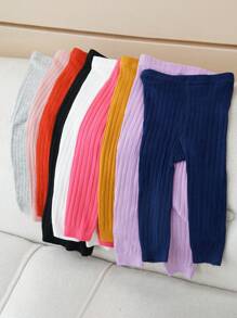 6件套儿童纯色针织紧身裤，修身款式，适合舞蹈穿着，四季皆宜，罗纹细节设计