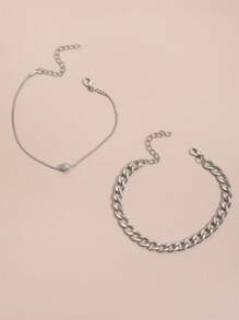 2 件女士时尚多层脚链套装，简约串珠脚链