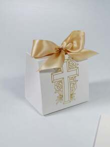 10pcs Mini Gift Box With Cross And Floral Design, Perfect For Christenings, Baptisms, Weddings, And Events, Includes Satin Ribbons In Gold And Silver, Ideal For Small Gifts, Favors, And Keepsakes – Elegant And High-Quality Craftsmanship, For Mother's Day, Bridesmaid Gifts, Graduation Gifts, Birthday Gifts, Wedding Gifts,Birthday,Bride,Wedding