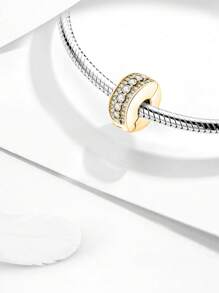 1颗925纯银锆石底座扣环吊坠珠，适合DIY手链，女士饰品。 - 款式12 - 查看 5