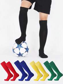 1 Pair Children Over-The-Knee Football Socks, Ages 2-12, Solid Color, Non-Slip Towel Bottom, Thickened Sports Socks, Suitable For Outdoor Sports, Cycling, Hiking, Football, Running And Outdoor Activities - Multicolor - View 2