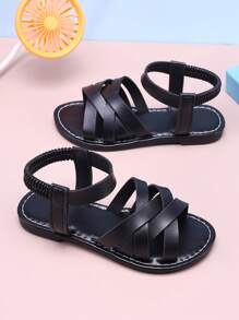 儿童舒适弹性交叉平底沙滩凉鞋，适合夏季