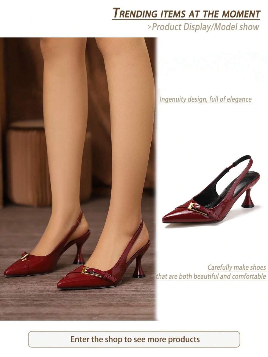 Neue Sommer Damen Angorarot Stiletto High Heel Sandalen, spitzer Zehenbereich, geeignet für Outdoor, Büro, Pendeln, Einkaufen, Dates, Partys - Bordeaux - Übersicht 1