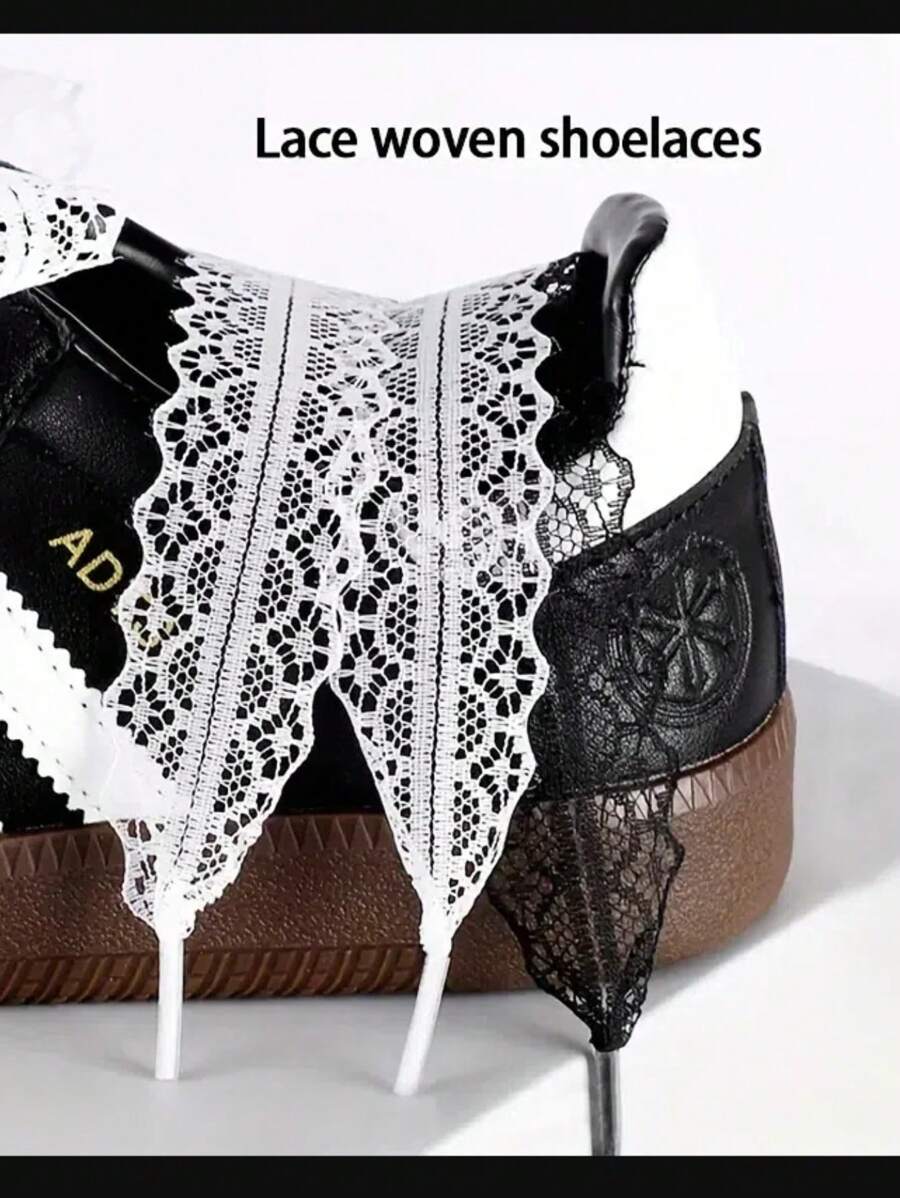 1 Pair/2pcs Lace Shoelaces, DIY Ballet Style Cute Girl Accessories, White Silk Lace Trim Shoelaces