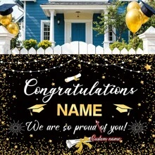 1 Stück individuell gestaltbares Abschlussfeier Banner mit glänzendem Doktorhut & Sternenmuster, Material Polyester, personalisiertes Namensschild für Schulen, Klassenzimmer, Heim-Wand & Garten Dekoration, 3 Größenoptionen, Hochzeitsartikel, individualisierbare Banner & Wimpel, gemütliche Atmosphäre