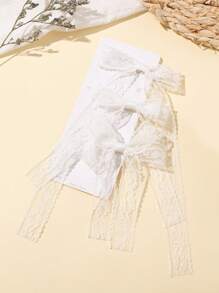 3 件装可爱蝴蝶结刺绣网眼丝带发夹，适合日常佩戴，斋月期间送给朋友的礼物 - 白色 - 查看 1