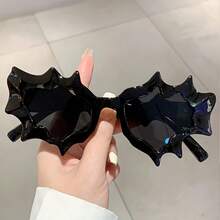 New Irregular Quirky Style Fashion Glasses, Fashionable Exaggerated Wave Shape Decorative Glasses - Đen và xám - Xem 6