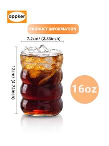 APPKER Adorable Ribbed Glass Cups With Straw, 16oz Wave Shape Ripple Glassware For Iced Coffee, Latte, Water, Matcha, Juice – Unique Drinking Glasses, Perfect Gift For Coffee Lovers - Clear - View 9