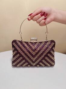 水钻闪光小手拿包绿色派对晚宴舞会活动晚宴包金属复古手提包单肩包 - 紫色 - 查看 1