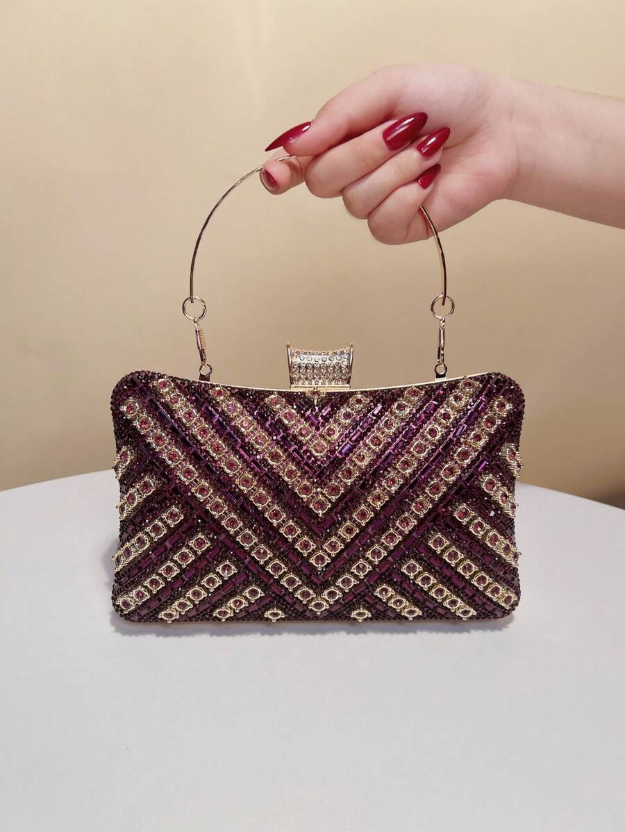 水钻闪光小手拿包绿色派对晚宴舞会活动晚宴包金属复古手提包单肩包 - 紫色 - 查看 1