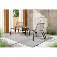 Bistroset 3-tlg. Balkonmöbel-Set aus verzinktem Stahl, handgeflochtenes Seil, Tischplatte aus Massivholz, Stühle mit einer Tragkraft von 160 kg, geeignet für Terrasse, Garten und Balkon, Beige