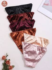6 Packs Women's Solid Color Glossy Underwear, Romantic High-Waisted, High-Elastic And Comfortable Pleated Briefs