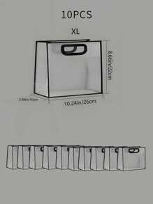 1pc Clear Gift Bag, Simple Hollow Out Handle Design PVC Gift Wrapping Bag For Party - Black - View 15