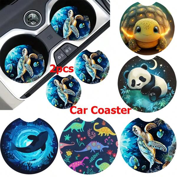 2pcs Turtle Whale Animal Pattern Car Cup Coaster Stylish Fast-Drying Non-Slip Car Cup Mat