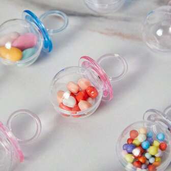 12 Pacifier Candy Boxes - Transparent Plastic Makes Them Shinier - Gift Containers, Blue And Pink Can Better Blend Into Various Occasions, Suitable For Decorating Parties And All Kinds Of Events
