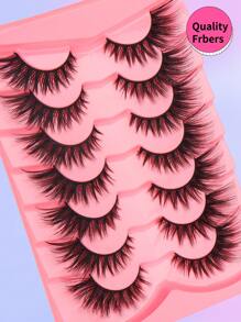 7 paires de faux-cils yeux de chat naturels et longs avec bande transparente. Cils allongés aux extrémités ailées. Cils faux en poils de vison, maquillage, faux-cils, 8 mm-15 mm, volumisés, allongés aux extrémités, faux-cils en poils de vison, tridimensionnels, frisés, moelleux, look naturel, bandes de faux-cils, conviennent pour les fêtes, cadeau pour les femmes et les filles