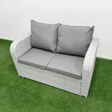 Fimous High Back Poly Rattan Garden Furniture Set With Reclining Chair Loveseat Sofa Adjustable Lifting Dining Or Coffee Table Indoor Outdoor Patio  Set Light Grey - Light Grey - View 4