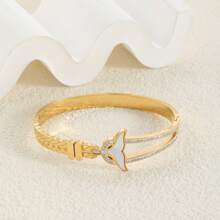 1 件女士简约金色不锈钢手镯，镶有方晶锆石，钛钢生命树设计，百搭优雅，是绝佳的礼物选择