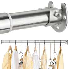 CTSZOOM Stainless Steel Adjustable Closet Rod, 5 Sizes Available From 15.75inch To 74.8inch, Heavy Duty Silver Closet Rod For Hanging Clothes, Wardrobe, Laundry Room, Room Divider Curtain Rod, Easy To Install, Suitable For Bathroom, Window, RV, Living Room, Bedroom, Curtain, Wardrobe - Silver - View 15