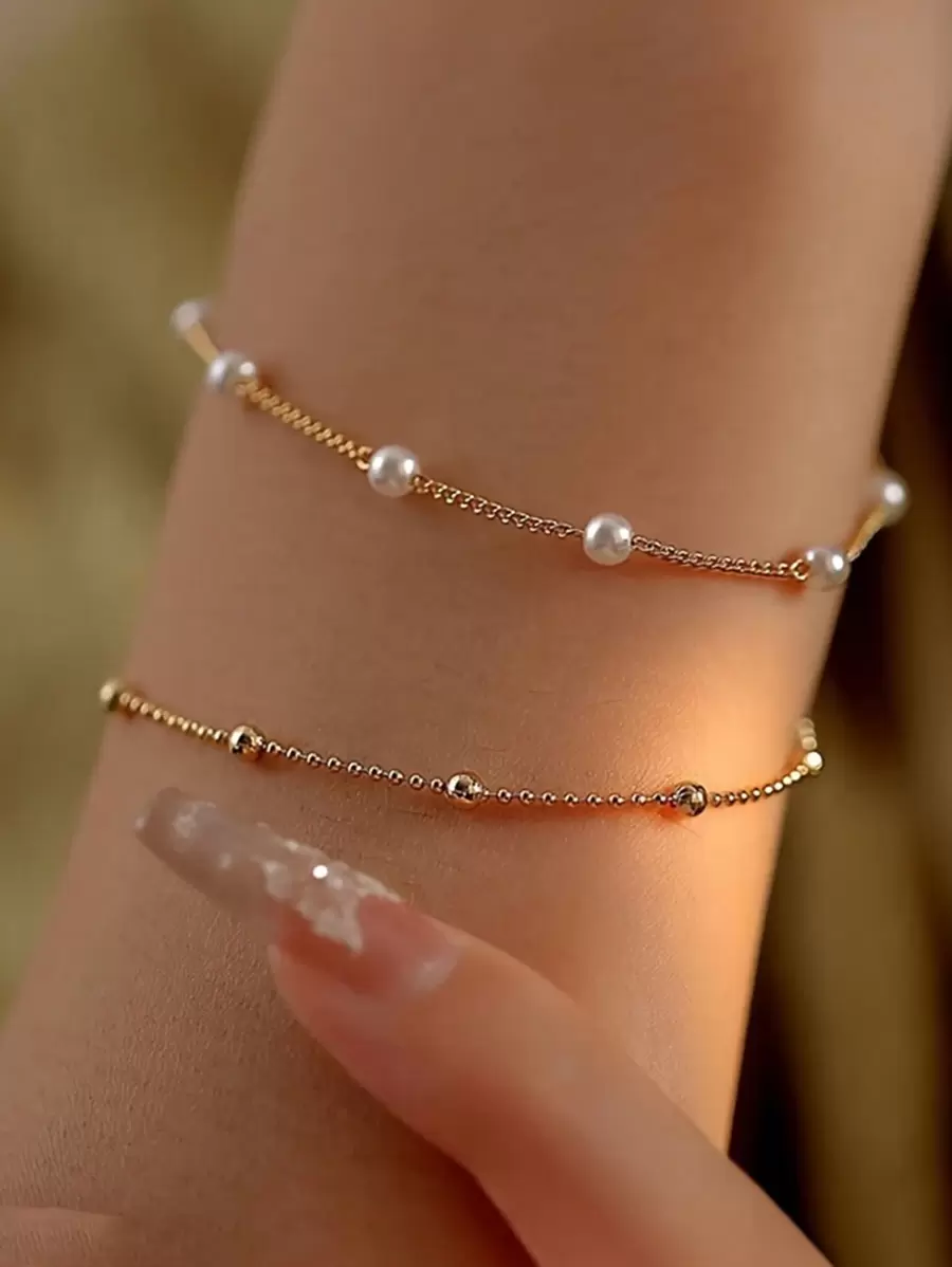 2pcs/Set Fashionable Elegant Minimalist Girl Bracelet - Suitable For Casual Daily Outfit - Gift For Friends - one-size - View 1
