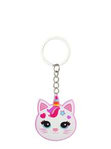 1/6 Piezas Llavero con colgante de anillo de hierro/plástico de niño y niña con diseño de gato de dibujos animados, lindo accesorio decorativo para equipaje, pequeño regalo para familiares y amigos - A - Ver 4