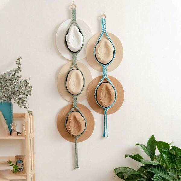 1pc Macrame Wall Hanging, Boho Style Handwoven Hats Display Tapestry, Wall Decor